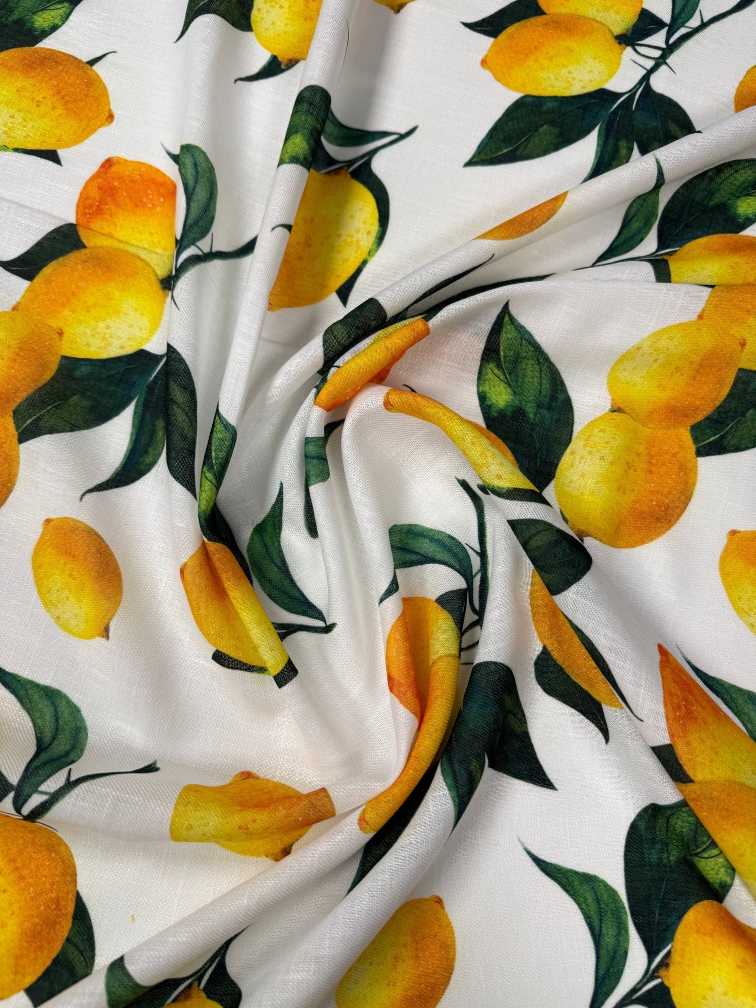 Lemon Print Linen Fabric by the Metre - Whotex Fabrics London