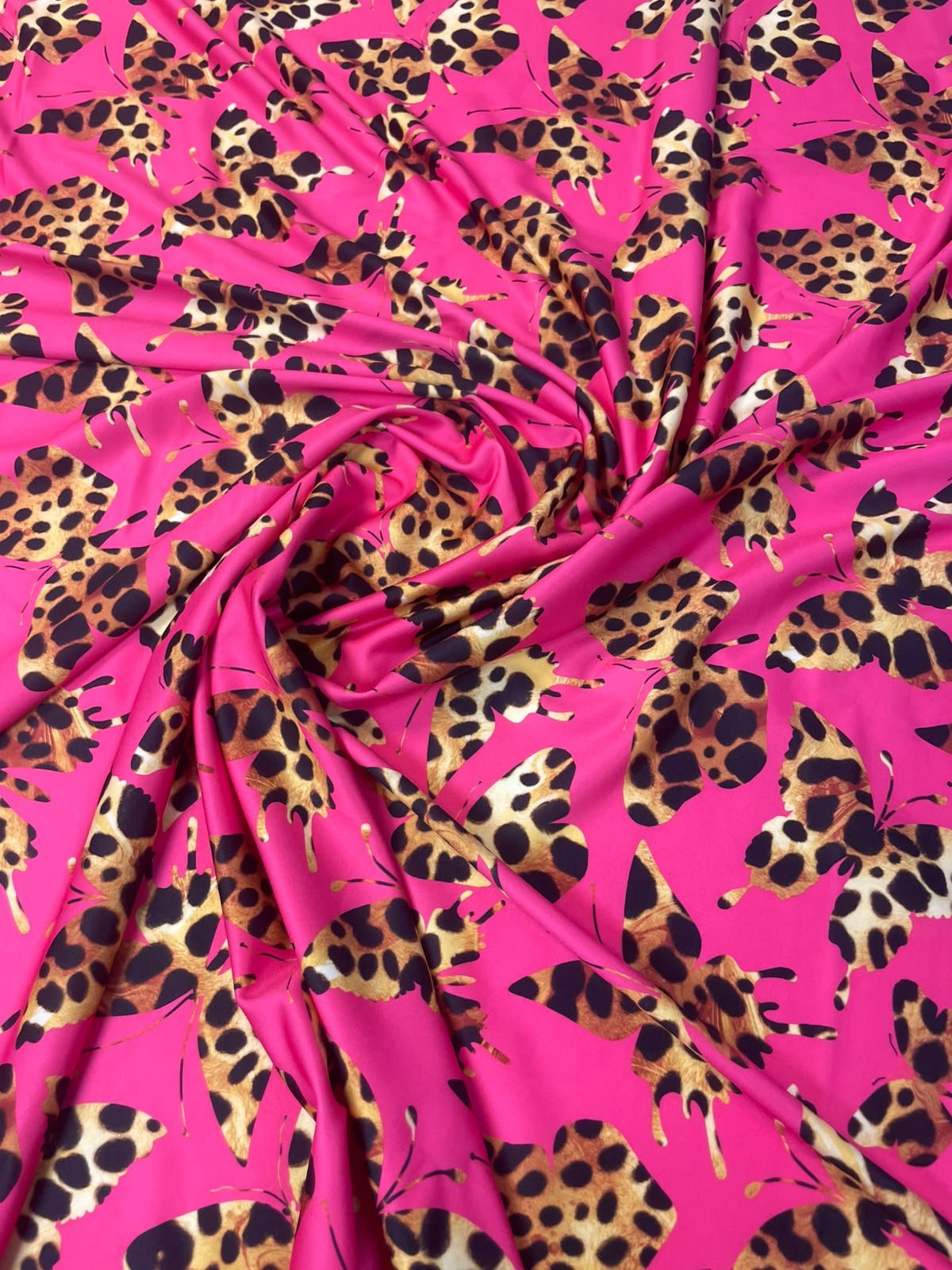 Leopard Butterfly Spandex Fabric by the Metre - Whotex Fabrics London