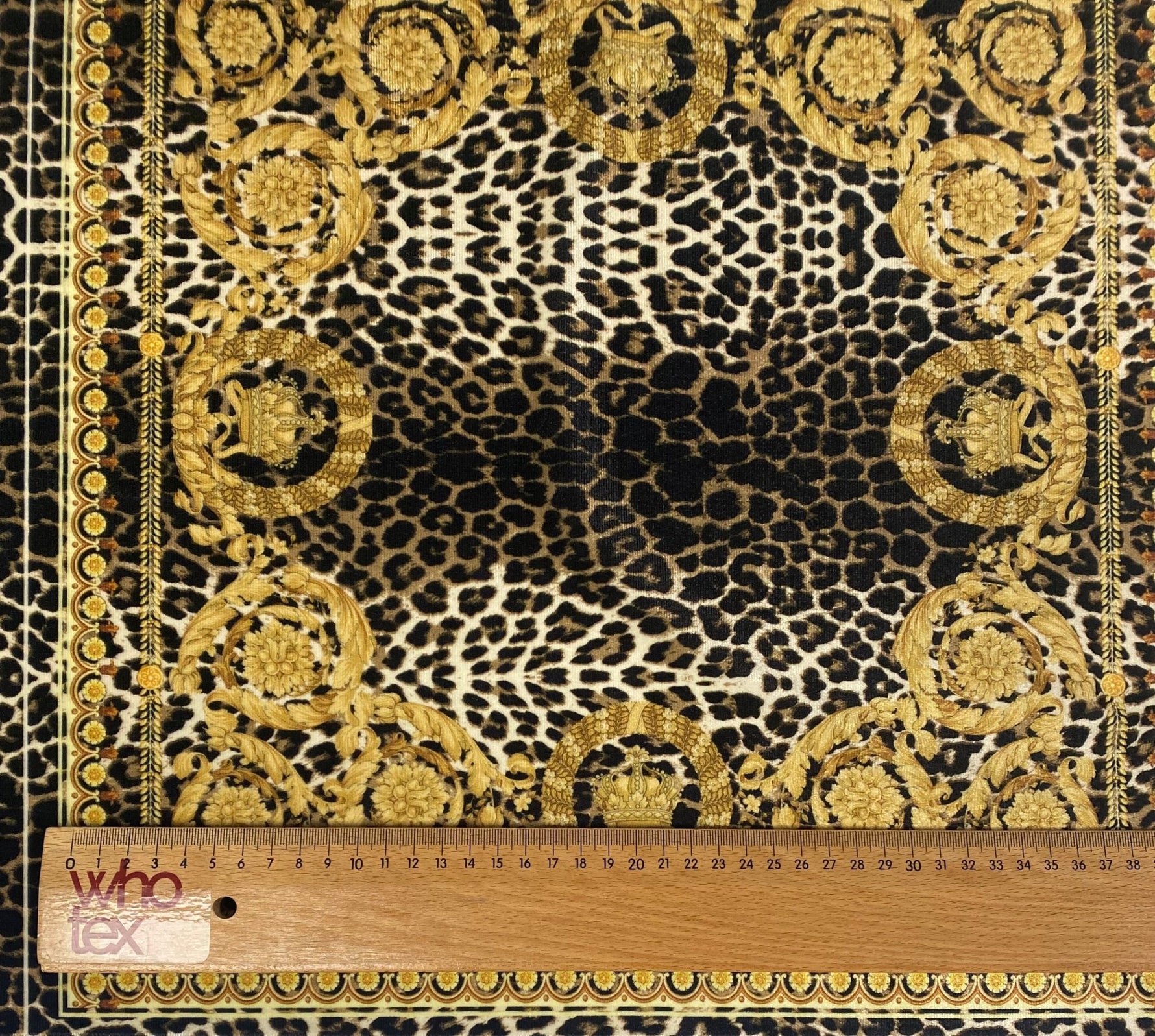 Leopard Gold Baroque Stretch Velvet Fabric - Whotex Fabrics London