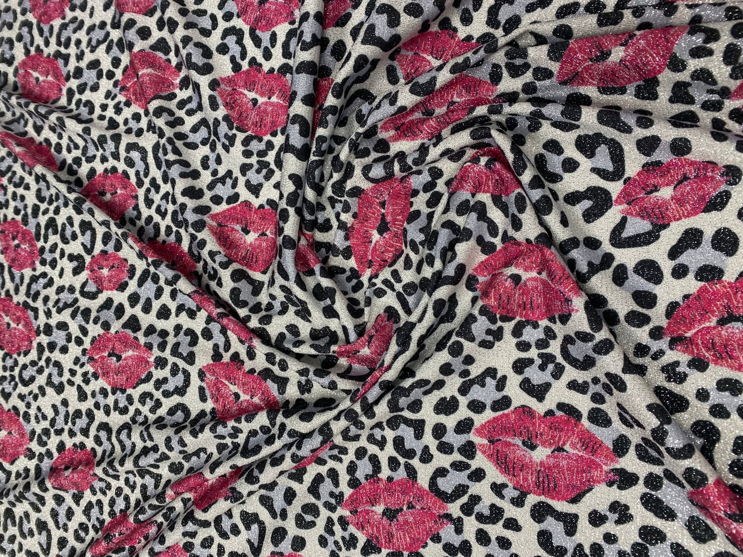 Leopard Lips Lurex Fabric by the Metre - Whotex Fabrics London
