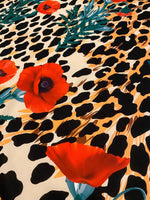 Leopard pattern Fabric, poppy flower print Silky Crepe Fabric , Fabric by the yard, Panel Fabric 150*100cm // 1.64 * 1.09 yard - Whotex Online Fabric Store