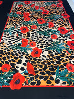 Leopard & Red Poppy Crepe Fabric by the Metre – Bold Design - Whotex Fabrics London