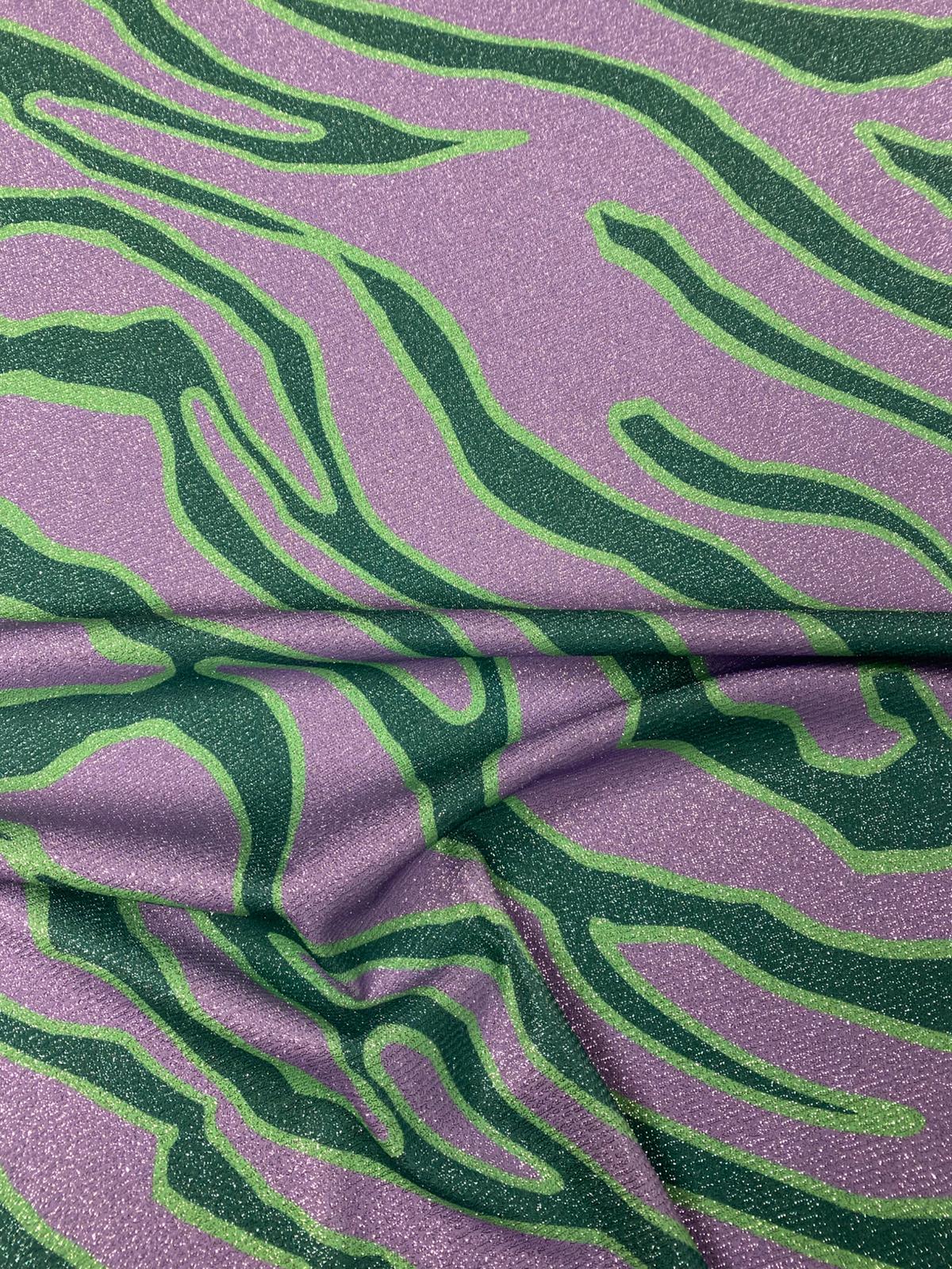 Lilac Green Shimmer Print Lurex Fabric by the Metre - Whotex Fabrics London