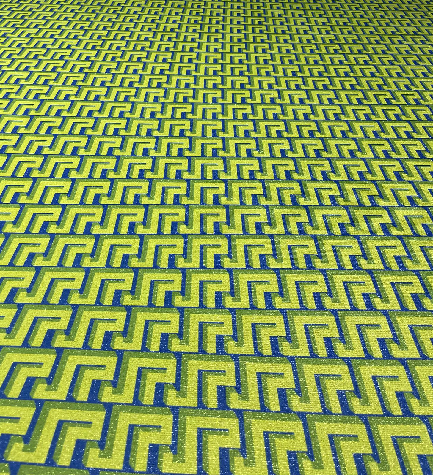 Lime Blue Geometric Lurex Fabric by the Metre - Whotex Fabrics London