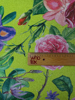 Lime Floral Lurex Fabric by the Metre - Whotex Fabrics London