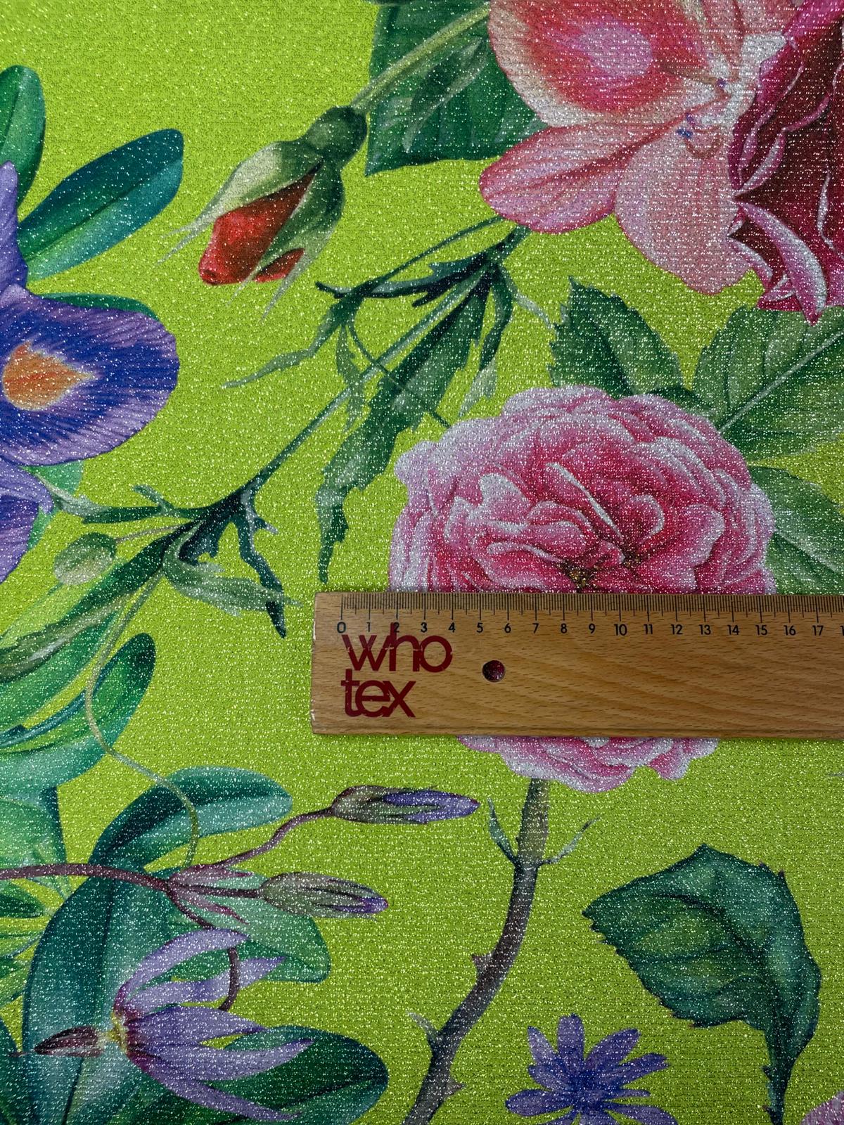 Lime Floral Lurex Fabric by the Metre - Whotex Fabrics London