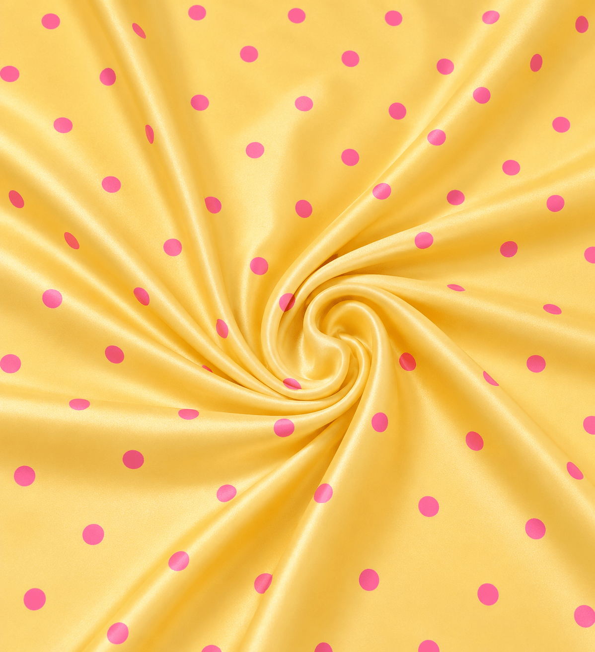Lime Green with Pink Polka Dot Satin Fabric by the Metre - Whotex Fabrics London