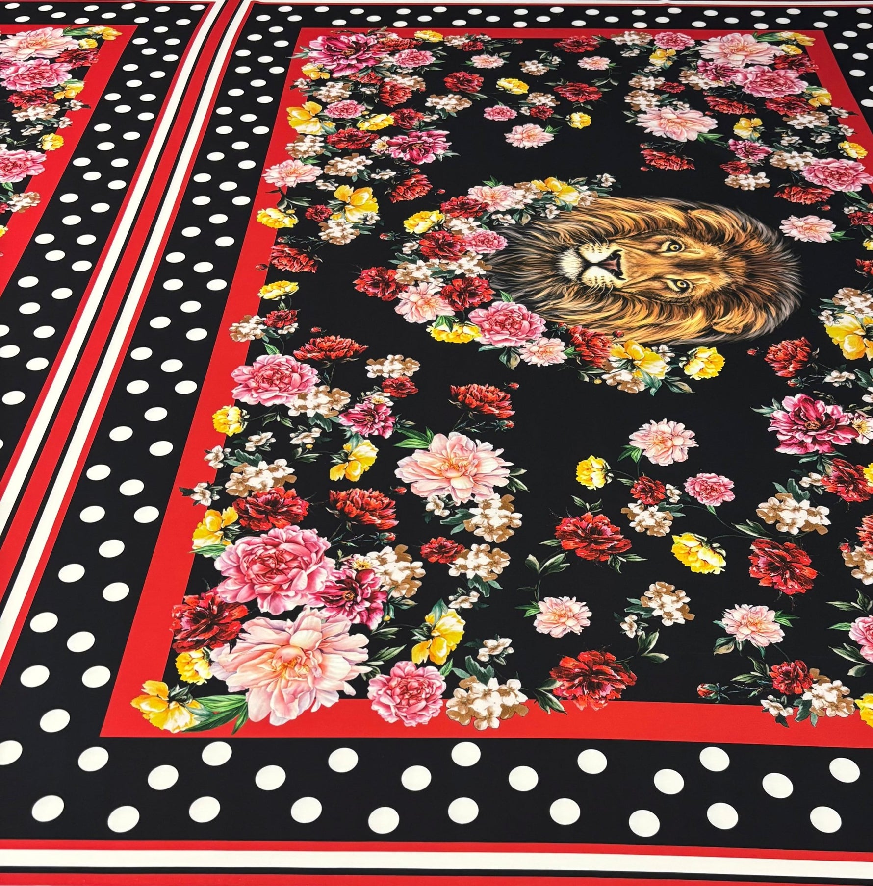 Lion Floral Print Crepe Fabric by the Metre - Whotex Fabrics London