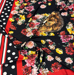 Lion Floral Print Crepe Fabric by the Metre - Whotex Fabrics London