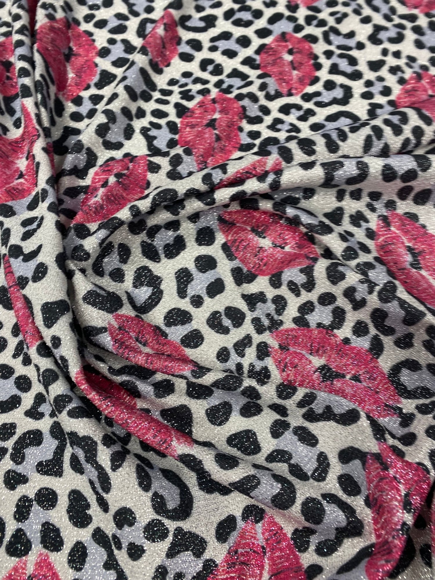 Lip Print Leopard Lurex Fabric with Metallic Shine Sold by the Metre - Whotex Fabrics London