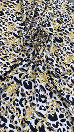 Luxury Baroque Chain and Leopard – Black White Animal Pattern with Gold Ornaments Fabric - Whotex Online Fabric Store