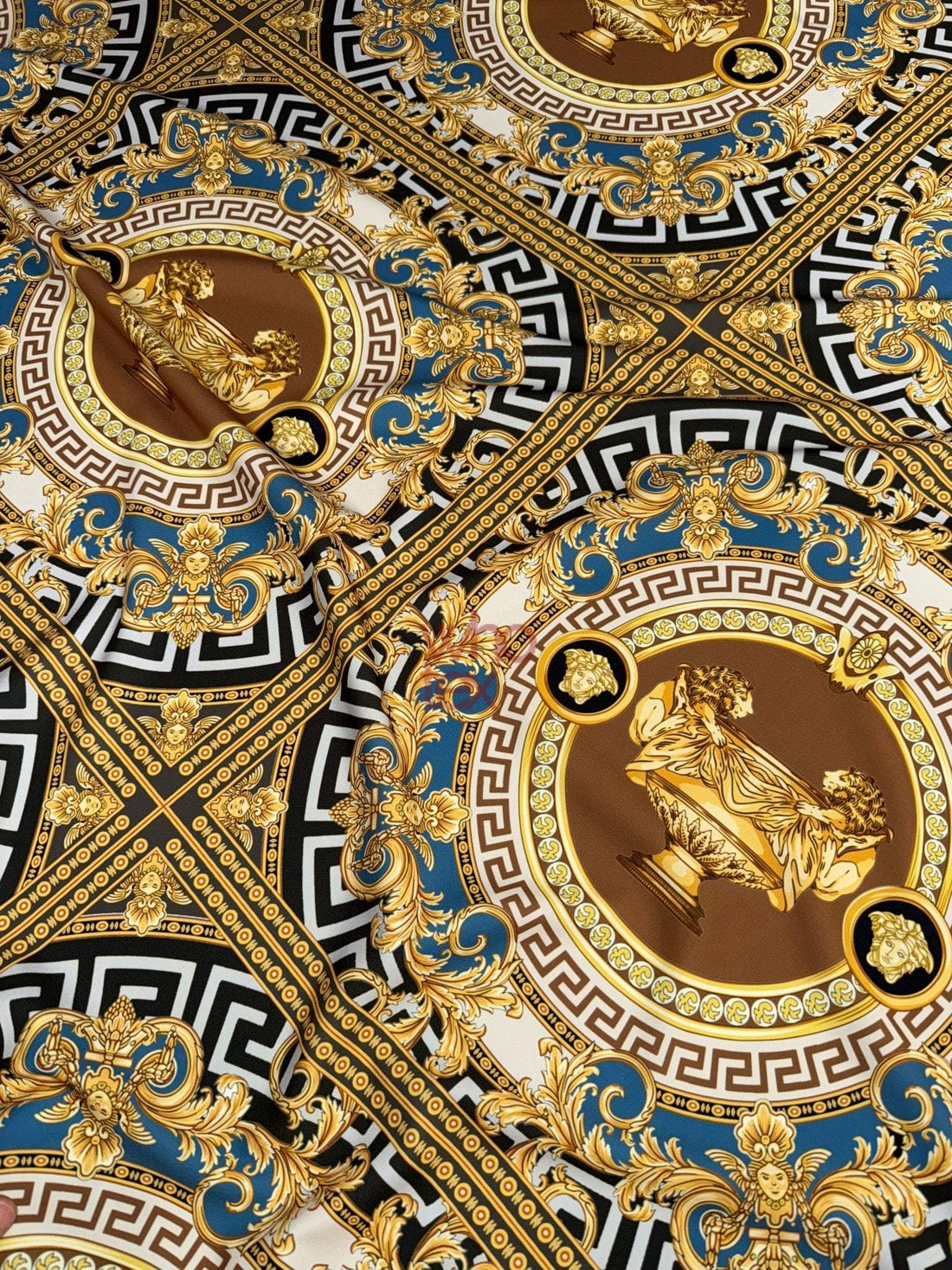Gold & Blue Ornate Pattern Luxury Baroque Design Fabric – Fabric by ...