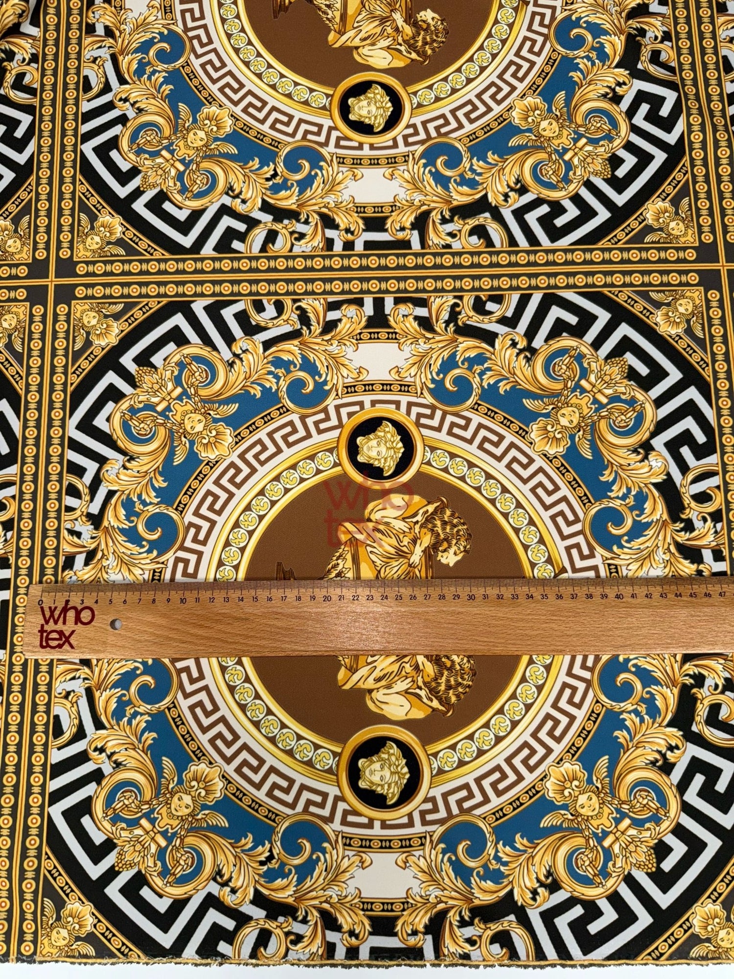 Luxury Baroque Design Fabric - Gold & Blue Ornate Pattern Fabric By The Yard - Whotex Online Fabric Store