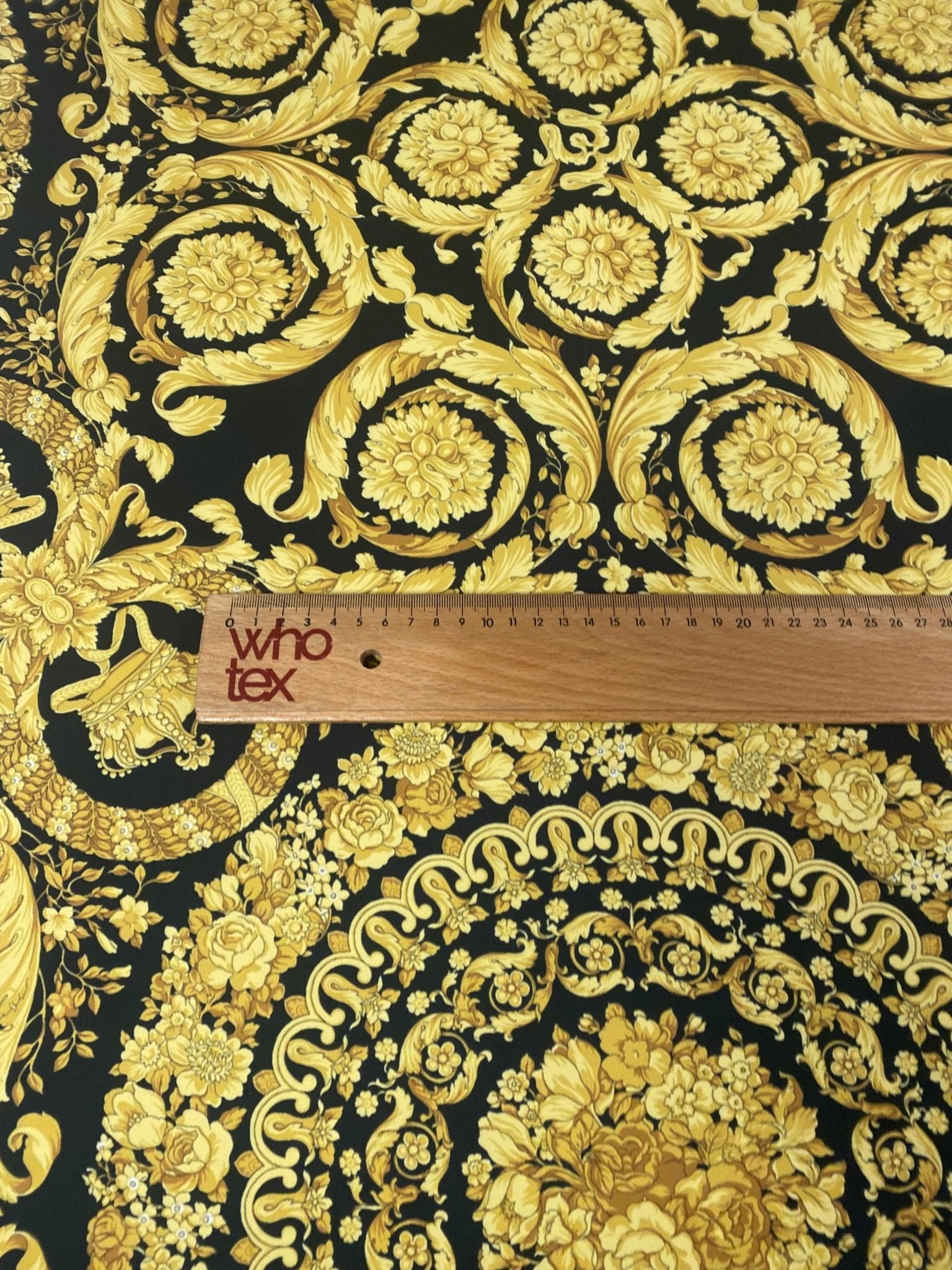 Luxury Baroque Gold Pattern Fabric on Black Background - Whotex Online Fabric Store