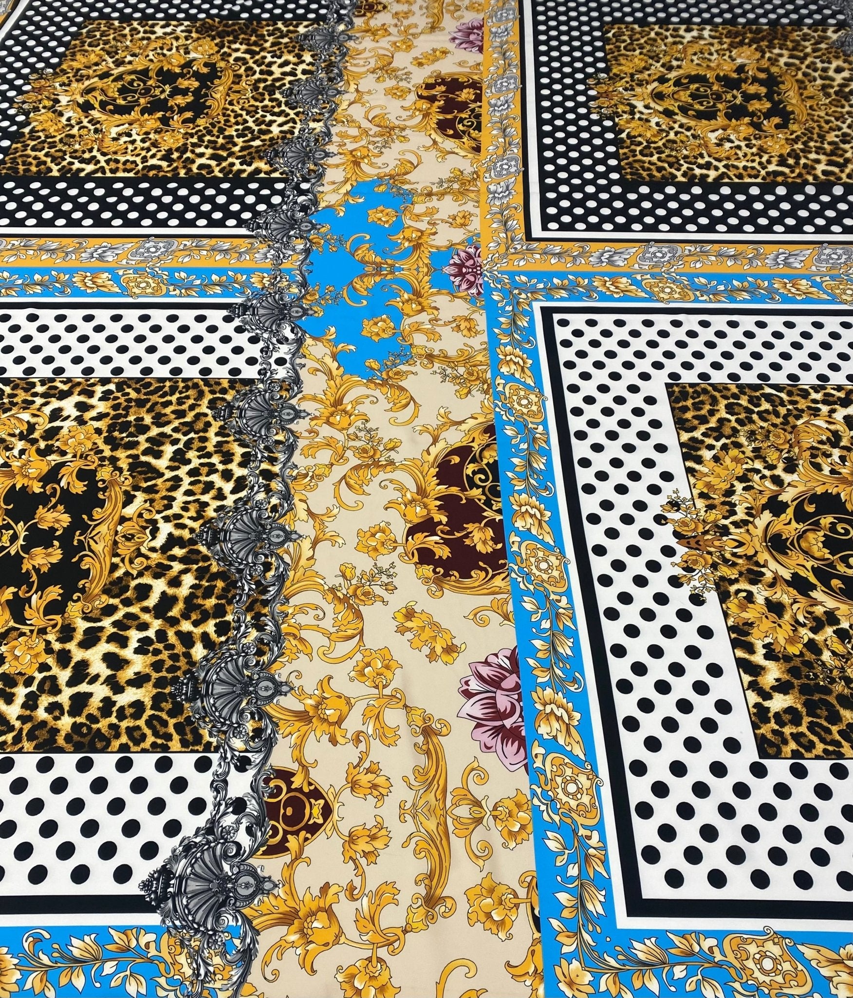 Luxury Baroque Leopard Print Fabric with Polka Dots by Metre - Whotex Fabrics London