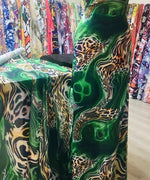 Luxury Green Leopard Print Fabric, Exotic Animal Pattern with Emerald Swirls - Whotex Online Fabric Store