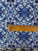 Majolica Blue White Swirl Fabric by Metre - Whotex Fabrics London