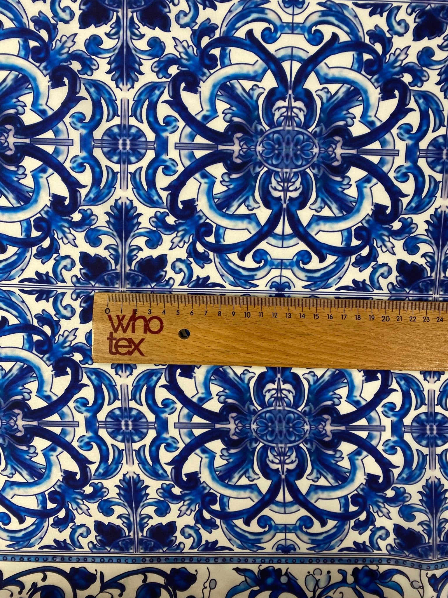 Majolica Blue White Swirl Fabric by Metre - Whotex Fabrics London