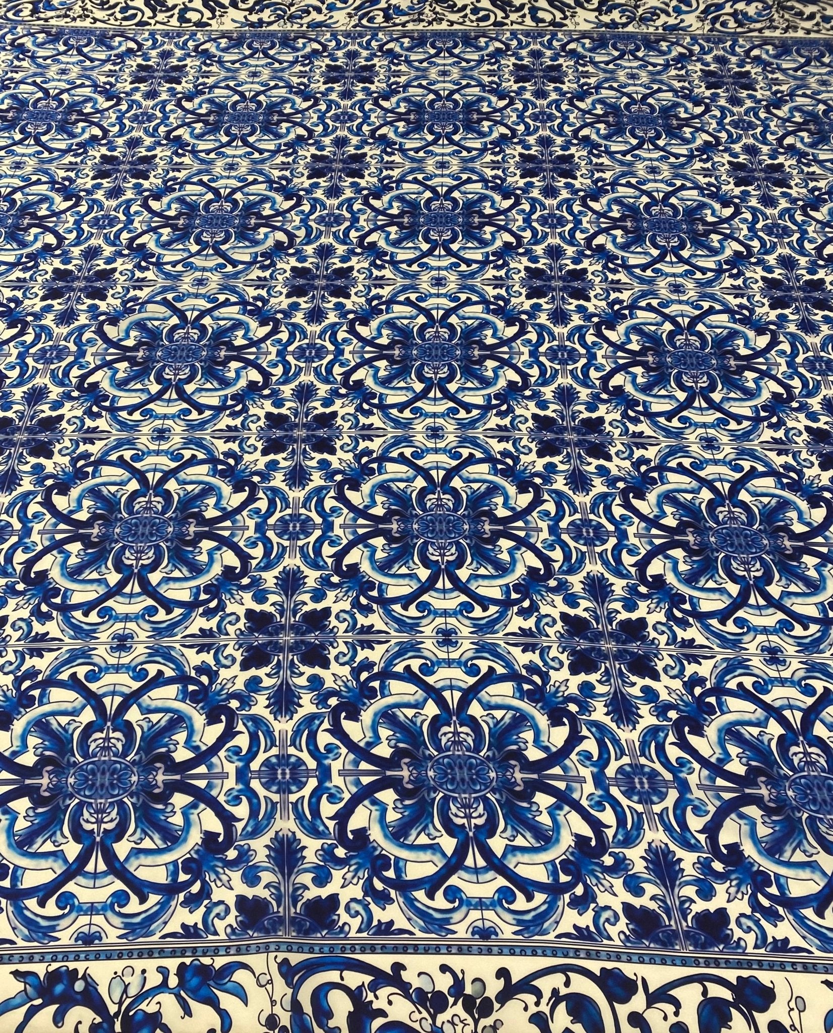 Majolica Blue White Swirl Fabric by Metre - Whotex Fabrics London
