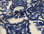 Majolica Pattern Blue White Swirl Fabric by Metre - Whotex Fabrics London
