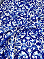 Majolica Pattern Fabric, Blue White Swirl Fabric By The Yard - Whotex Online Fabric Store