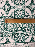 Majolica Pattern Fabric - Green and White Swirl Fabric - Whotex Online Fabric Store