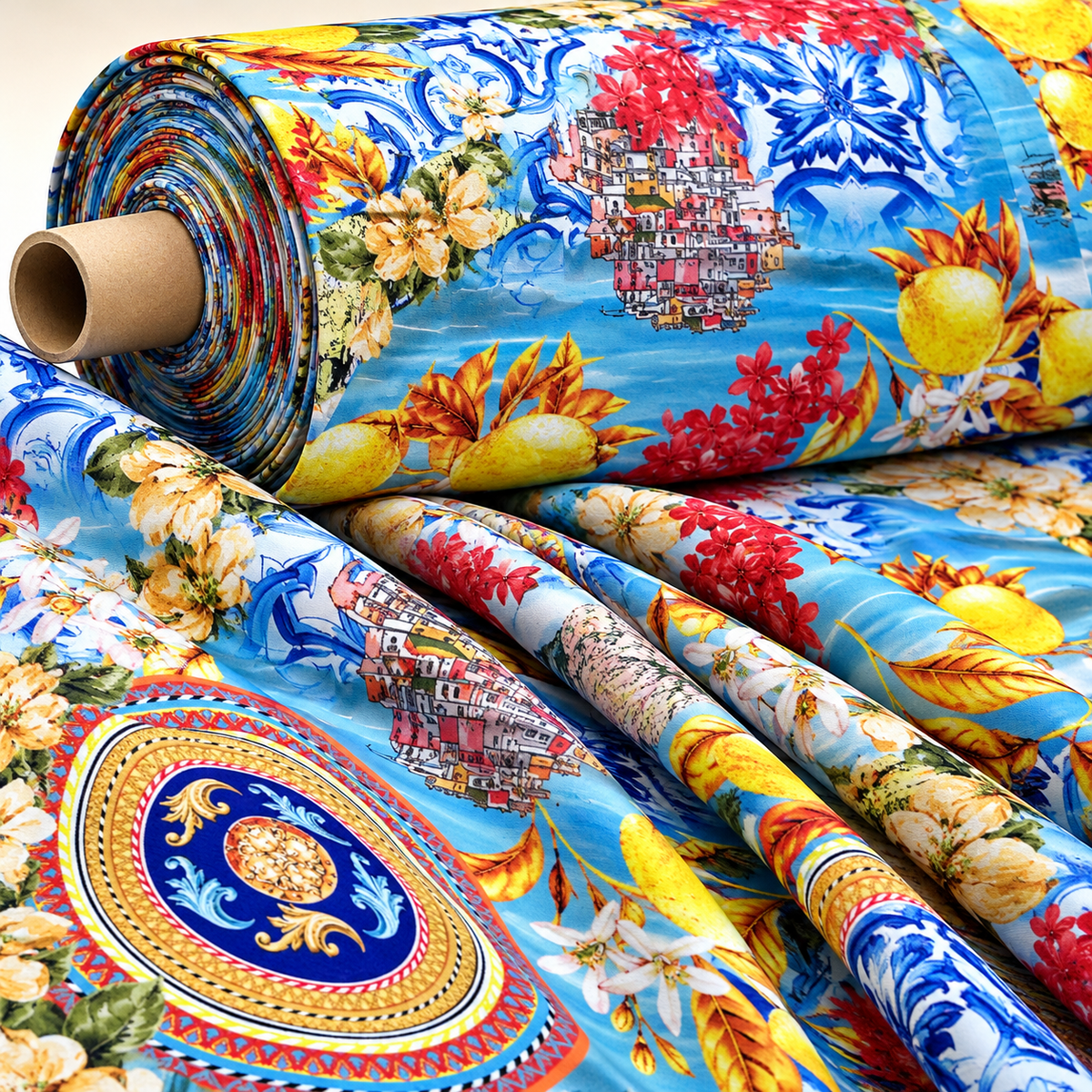 Majolica Sicilian Print Fabric by Metre - Whotex Fabrics London