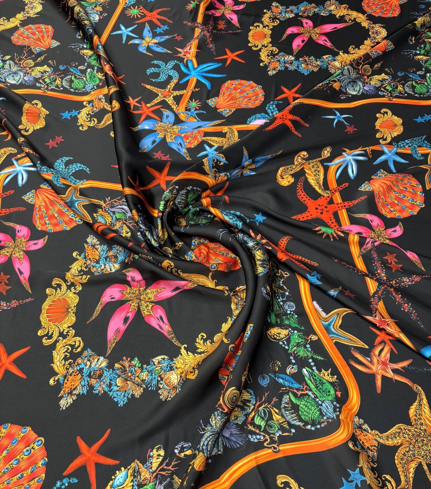 Marine Print Satin Fabric by the Metre - Whotex Fabrics London