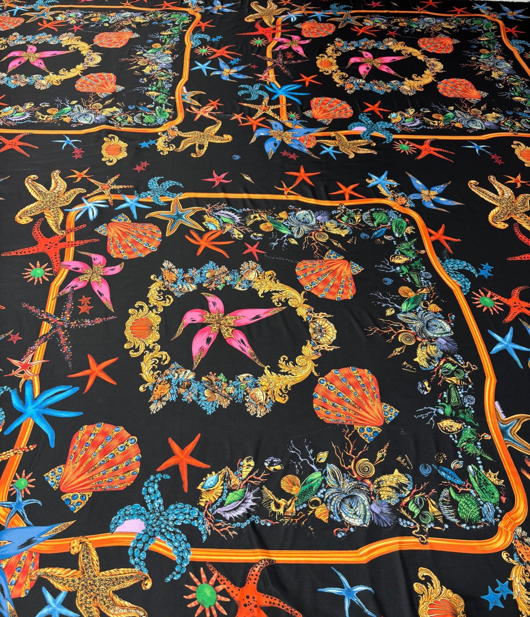 Marine Print Satin Fabric by the Metre - Whotex Fabrics London