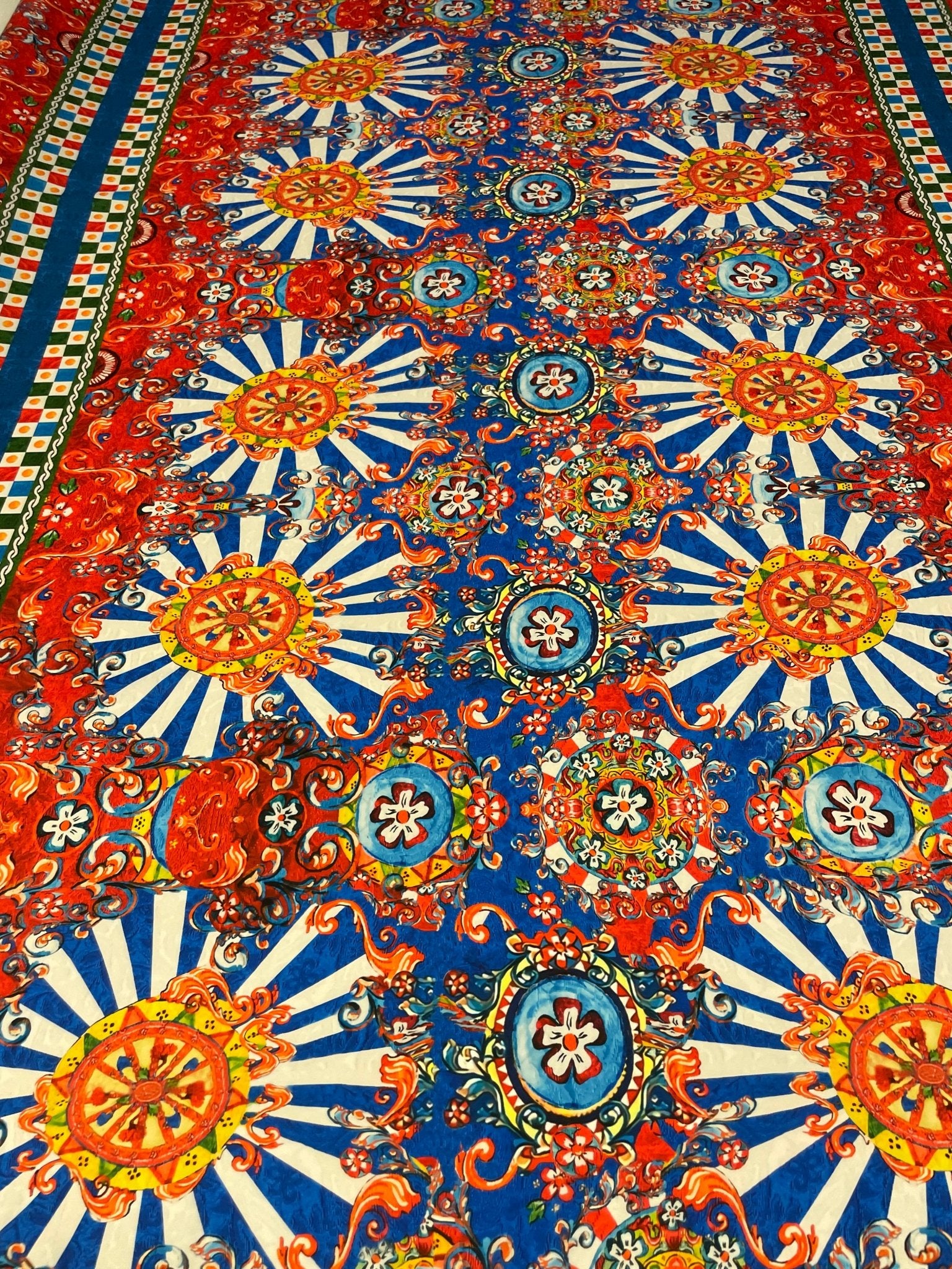 Mediterranean Carnival Print Crepe Fabric by the Metre – Vibrant Style - Whotex Online Fabric Store