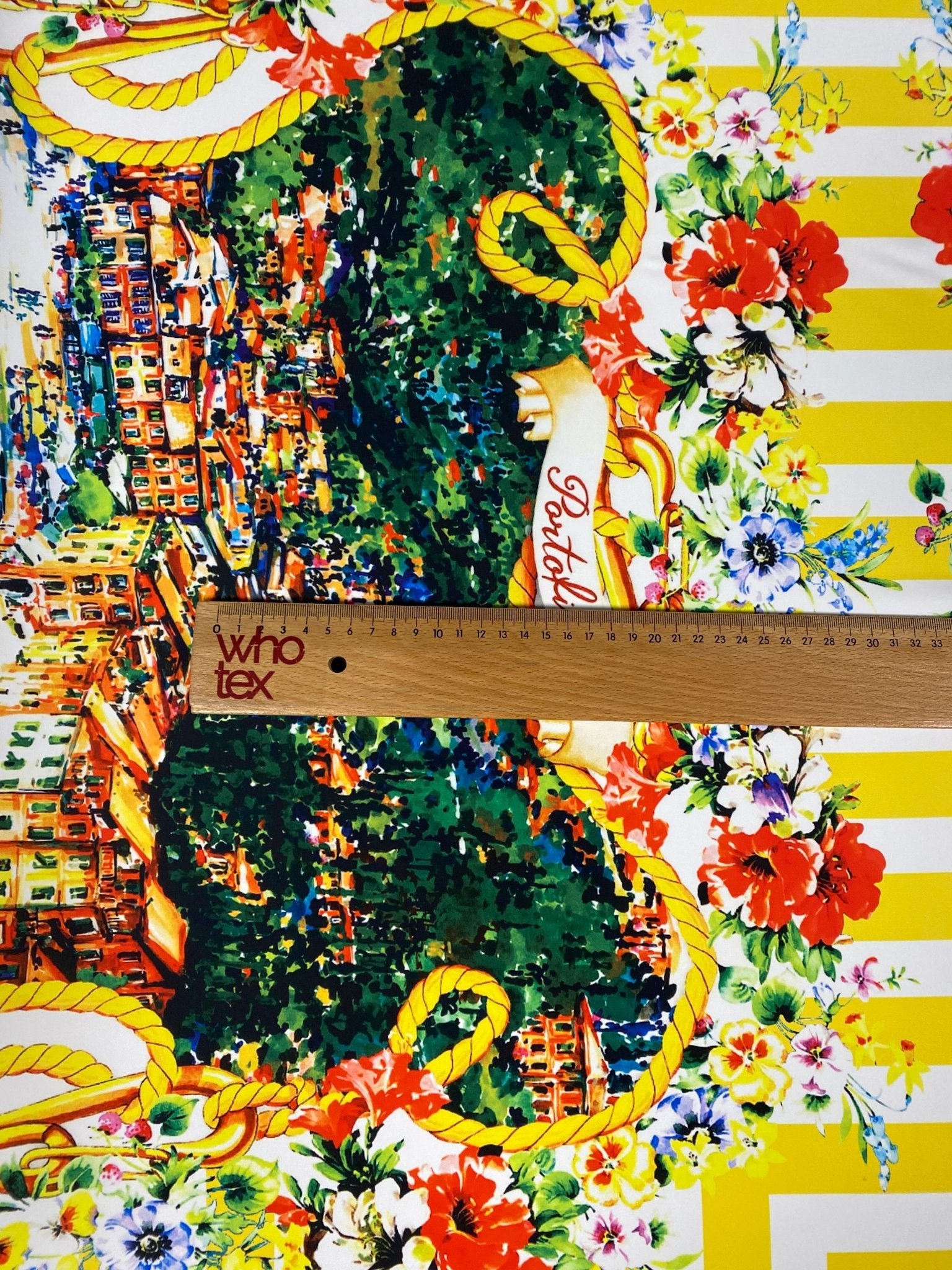 Mediterranean Print Crepe Fabric by the Metre – Yellow Stripes Floral - Whotex Online Fabric Store