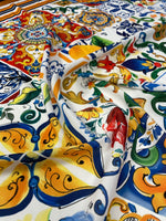 Mediterranean Tile & Lemon Print Crepe Fabric by the Metre – Dressmaking - Whotex Online Fabric Store