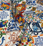 Mediterranean Tile Print Upholstery Fabric by the Metre - Whotex Fabrics London