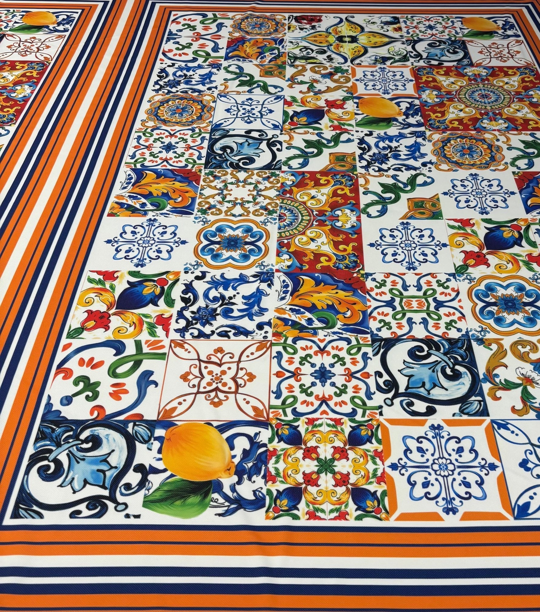 Mediterranean Tile Print Upholstery Fabric by the Metre - Whotex Fabrics London