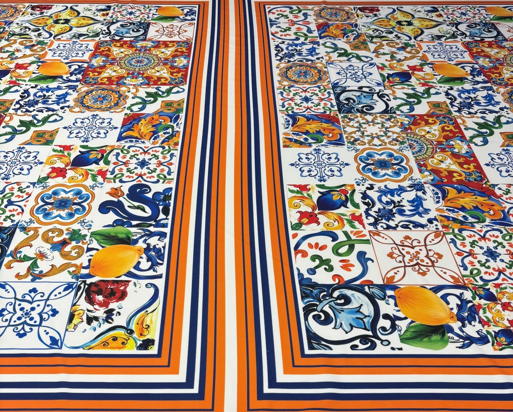 Mediterranean Tile Print Upholstery Fabric by the Metre - Whotex Fabrics London