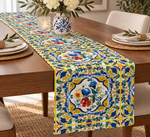 Mediterranean Tile Printed Table Runner - Whotex Fabrics London