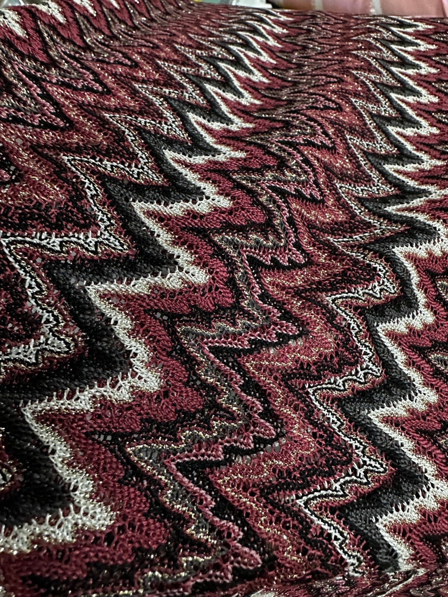 Mesh Fabric, Bordeaux colour Zigzag Knited Fabric, Shiny Knit Jersey Fabric - Whotex Online Fabric Store