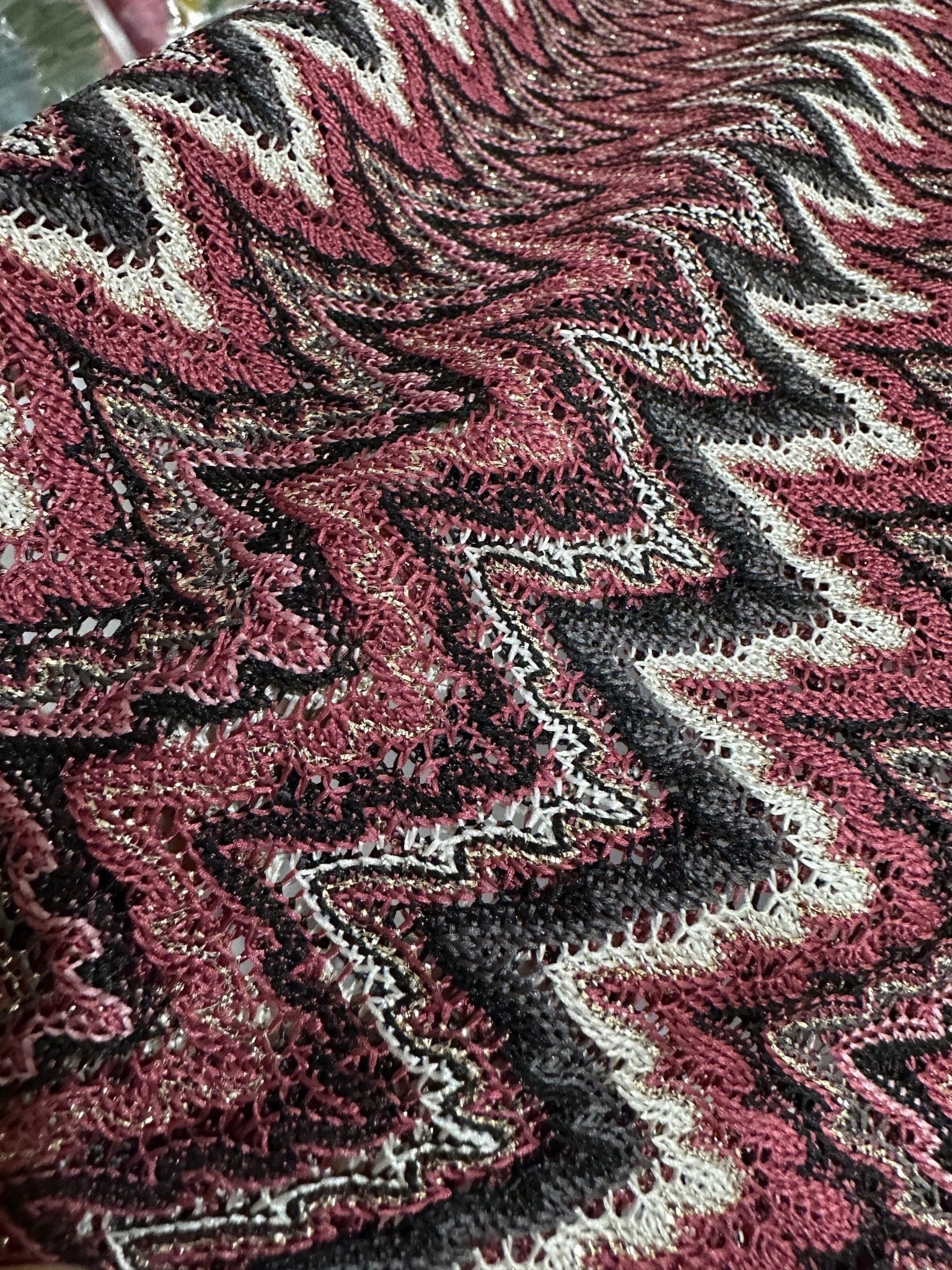 Mesh Fabric, Bordeaux colour Zigzag Knited Fabric, Shiny Knit Jersey Fabric - Whotex Online Fabric Store