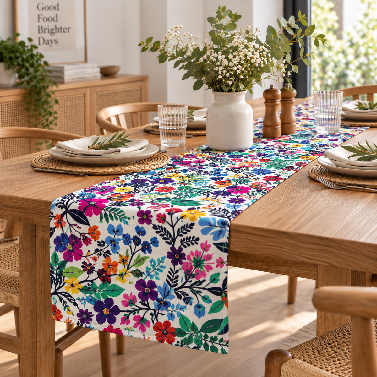 Mexican Flower Printed Table Runner - Whotex Fabrics London