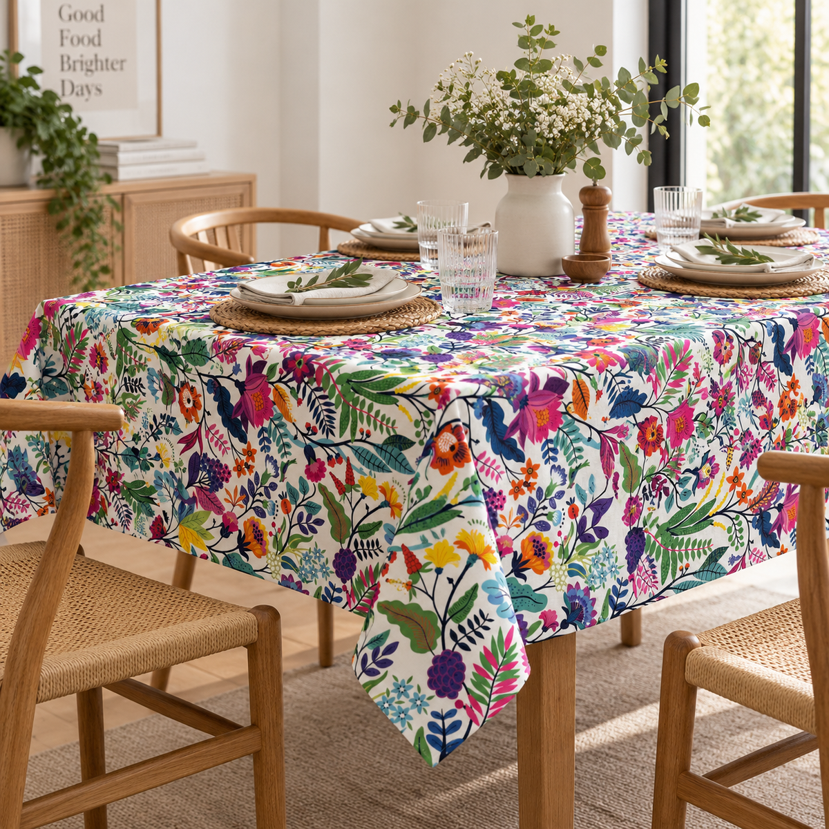 Mexican Flower Printed Tablecloth - Whotex Fabrics London