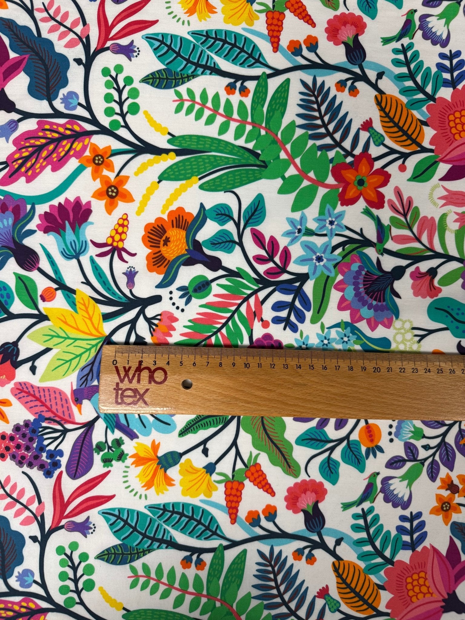 Mexican Flowers Organic Cotton Poplin Fabric by the Metre - Whotex Fabrics London