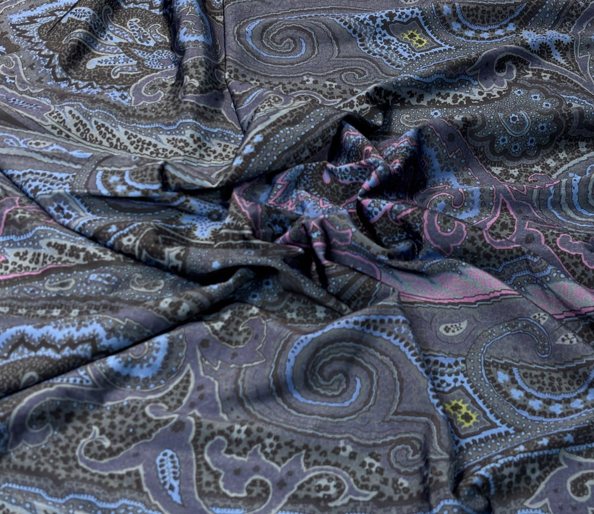 Midnight Blue Paisley Viscose Stretch Fabric By the Metre - Whotex Fabrics London