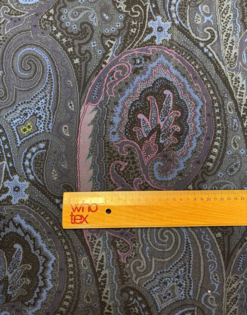 Midnight Blue Paisley Viscose Stretch Fabric By the Metre - Whotex Fabrics London