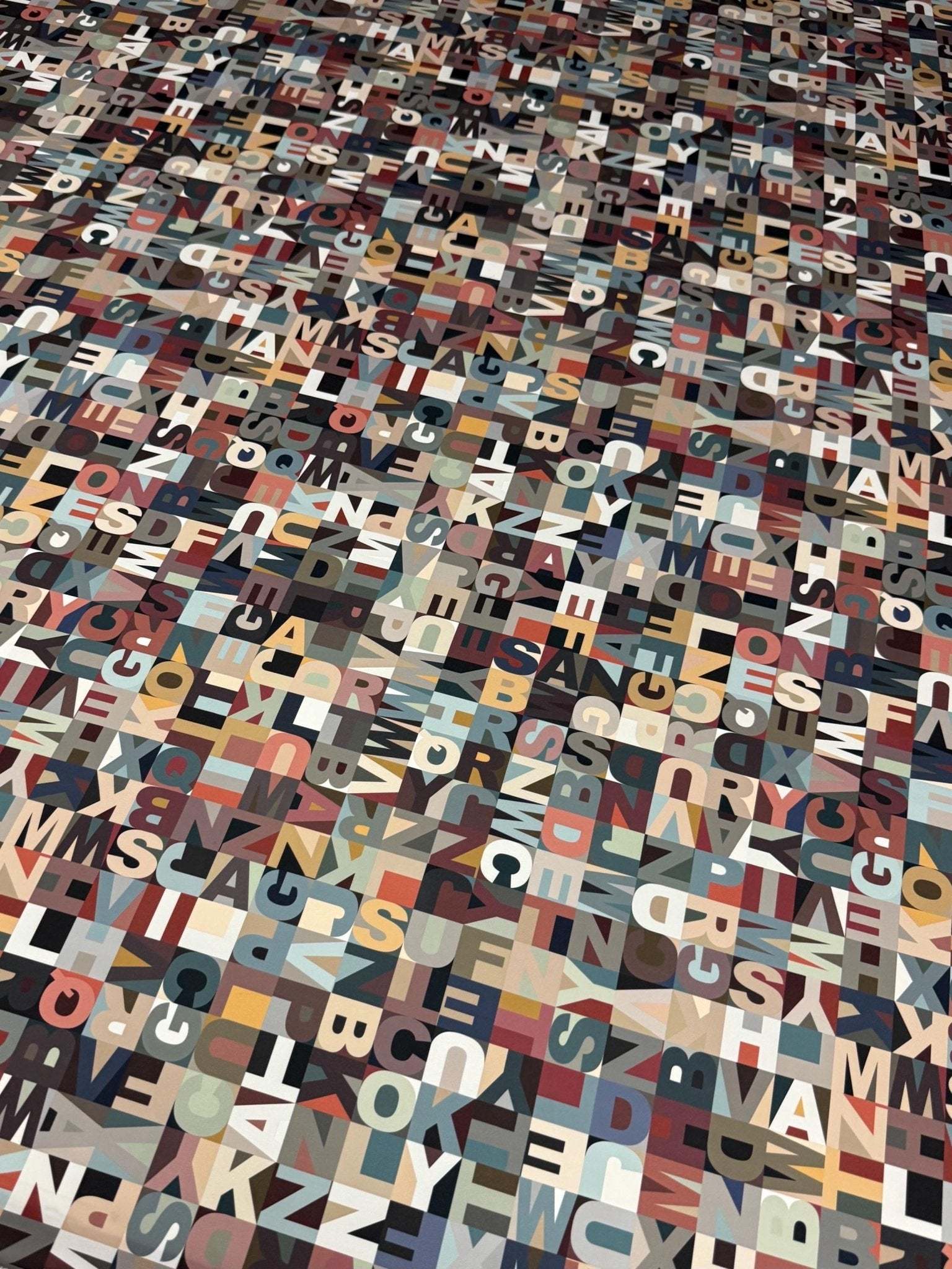Colorful modern alphabet pattern fabric with vibrant typography design and 150cm width for sewing projects