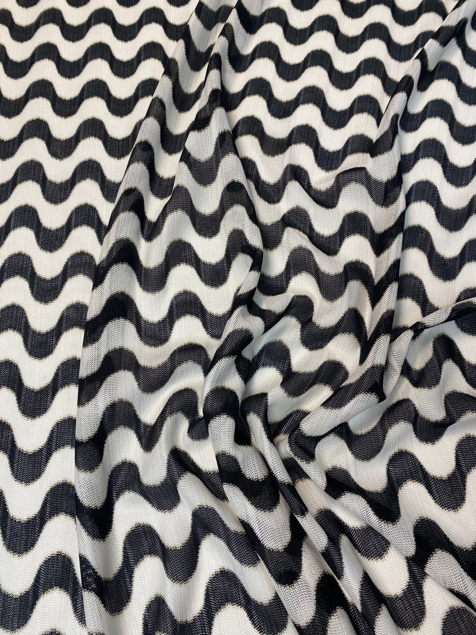 Monochrome Wave Mesh Fabric by the Metre - Whotex Fabrics London