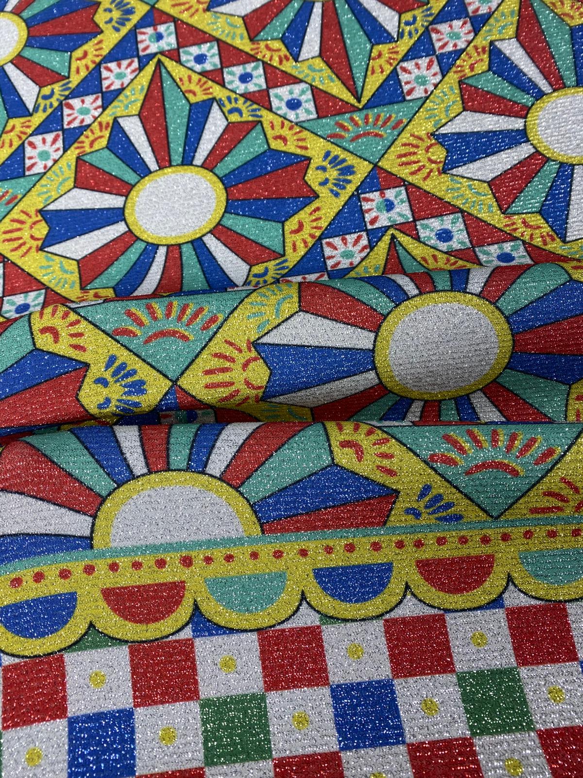 Mosaic Geometric Lurex Fabric by the Metre - Whotex Fabrics London