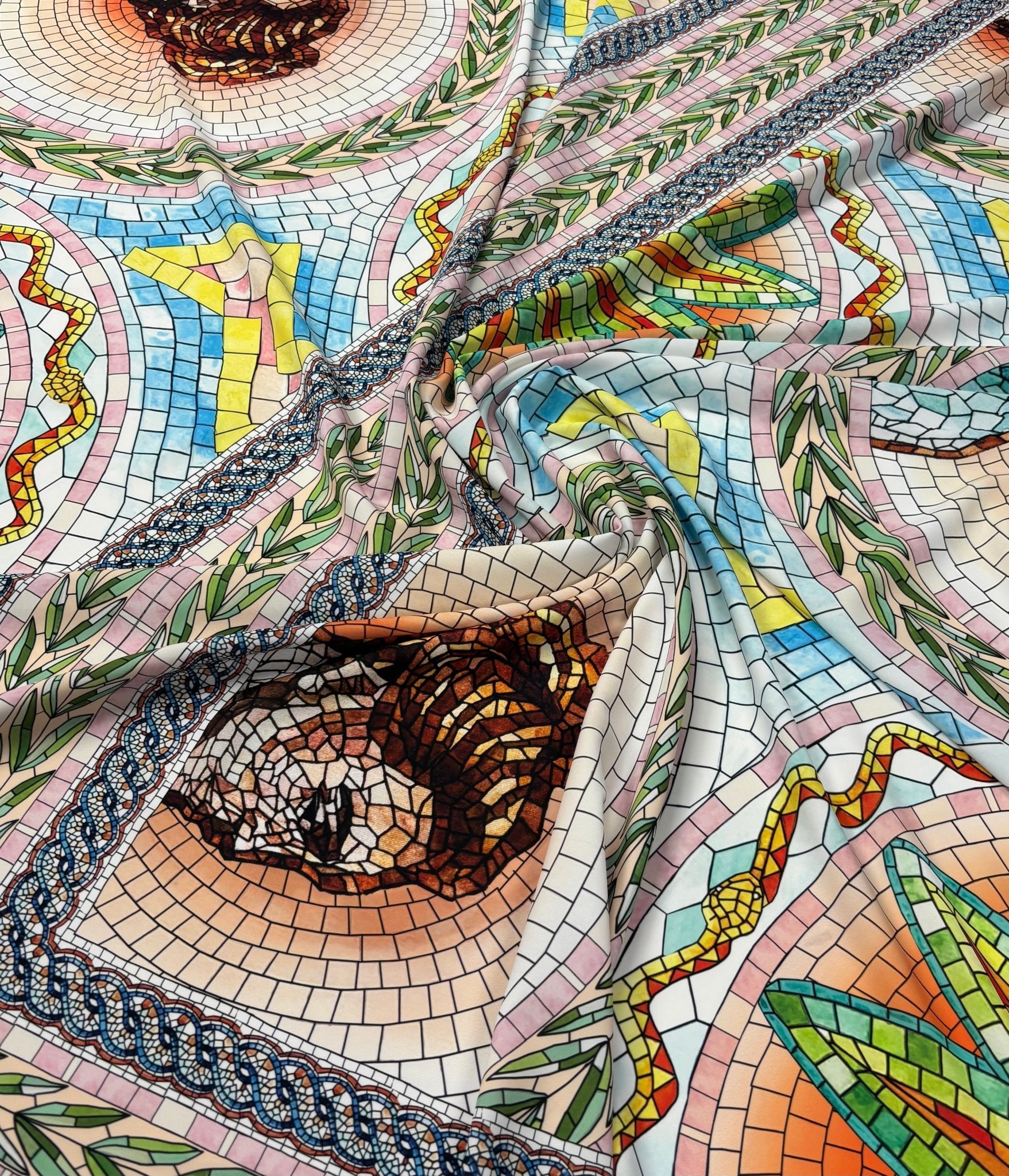 Mosaic Print Crepe Fabric by the Metre - Whotex Fabrics London