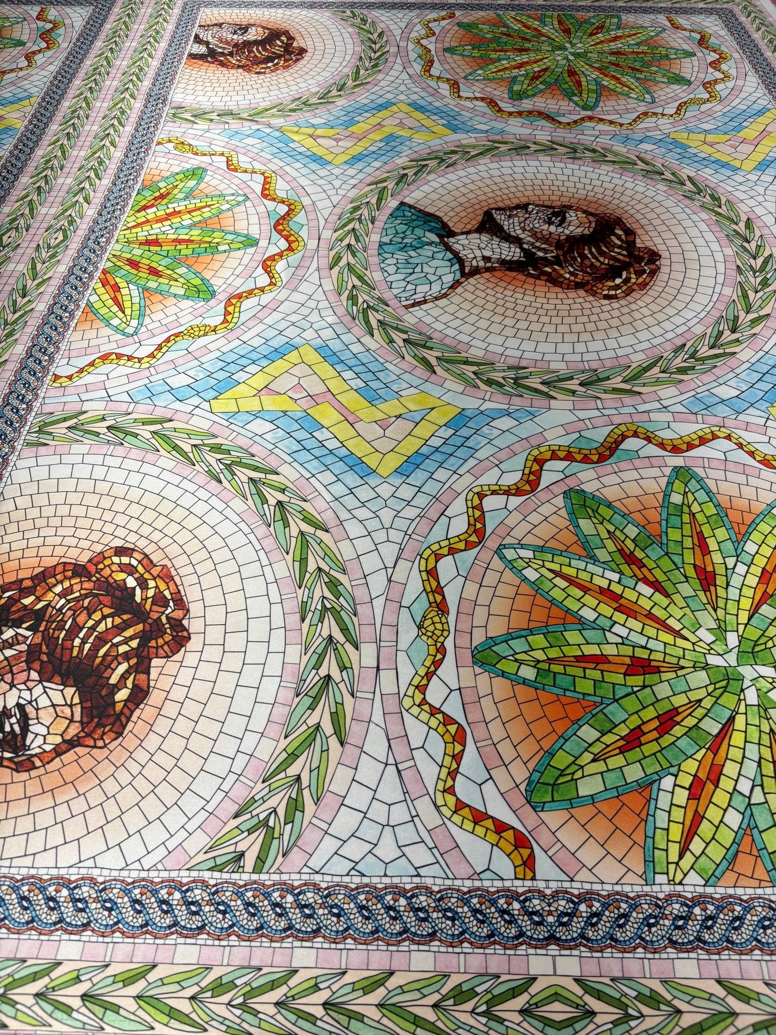 Mosaic Print Lycra Satin Fabric by the Metre - Whotex Fabrics London