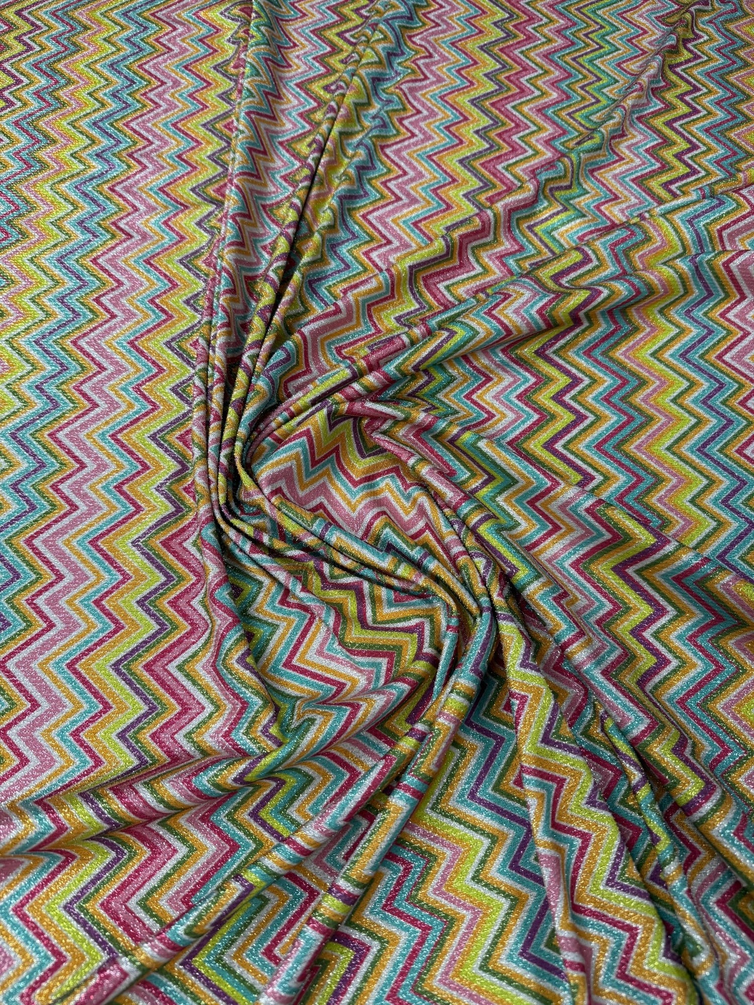 Multicolor Shimmer Zigzag Knit Fabric - Whotex Fabrics London