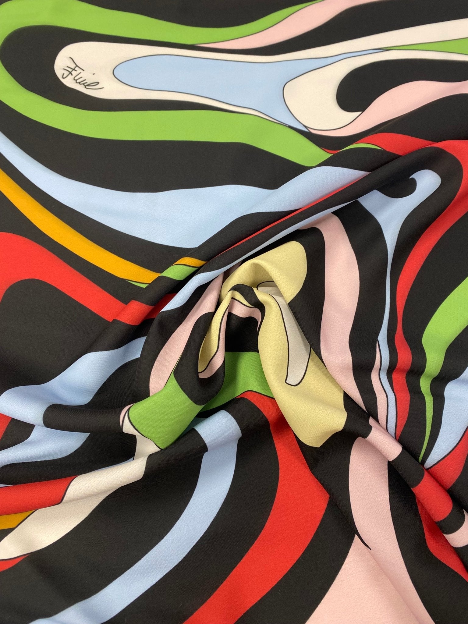 Multicolour Abstract Wave Print Fabric by the Metre - Whotex Fabrics London